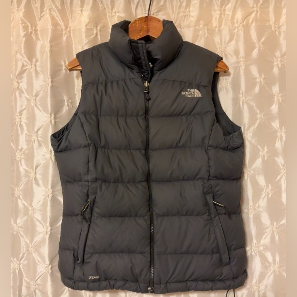 The North Face Charcoal Gray Nuptse 700 Puffer Goose Down Quilted Vest